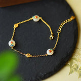 Hetian Jade Enamel Porcelain Xiangyun Coin Bracelet Pendant