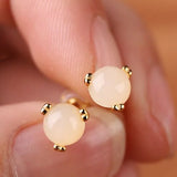 Hetian Jade Round Stud Earrings Red Tourmaline Retro Bohemian Charm Jewelry