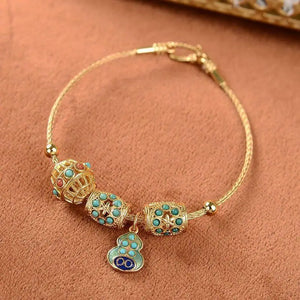 Hetian Jade S925 Silver Enamel Cloisonne Vintage Style Turquoise Bracelet