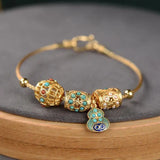 Hetian Jade S925 Silver Enamel Cloisonne Vintage Style Turquoise Bracelet