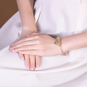 Hetian Jade S925 Silver Enamel Cloisonne Vintage Style Turquoise Bracelet