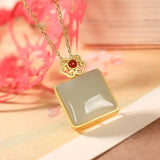 Natural Hetian Jade S925 Sterling Silver Retro Gift Ornament