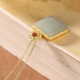 Natural Hetian Jade S925 Sterling Silver Retro Gift Ornament