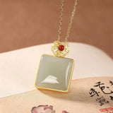 Natural Hetian Jade S925 Sterling Silver Retro Gift Ornament
