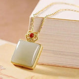 Natural Hetian Jade S925 Sterling Silver Retro Gift Ornament