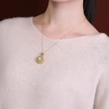 Vintage Hetian Jade S925 Silver Pearl Necklace Peace Buckle Flower Pendant