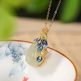 Natural Hetian Jade S925 Silver Pendant Retro Phoenix Women's Sweater Chain