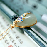Natural Hetian Jade S925 Silver Pendant Retro Phoenix Women's Sweater Chain