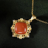 Hetian Jade Sterling Silver Red Agate Plum Blossom Pendant Necklace