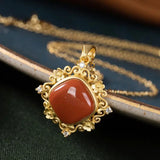 Hetian Jade Sterling Silver Red Agate Plum Blossom Pendant Necklace