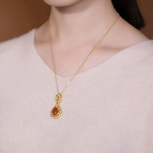 Hetian Jade S925 Silver Red Agate Pipa Necklace Pendant