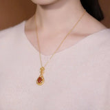 Hetian Jade S925 Silver Red Agate Pipa Necklace Pendant