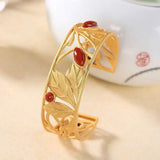 Natural Hetian Jade S925 Sterling Silver Red Agate Leaves Vintage Chinese Style