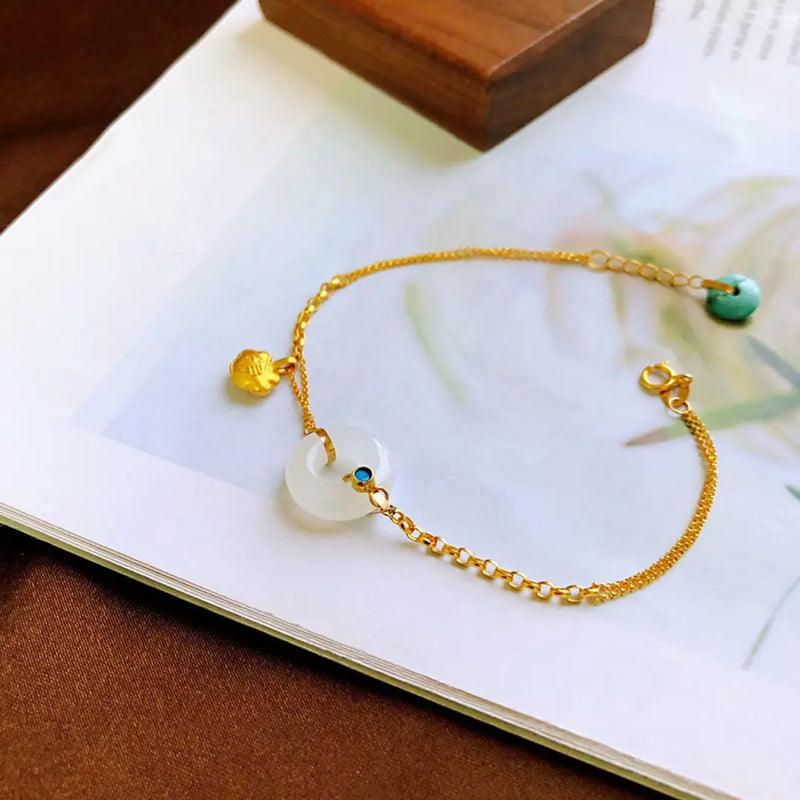 Hetian Jade Gourd Bracelet S925 Sterling Silver Turquoise Ornament