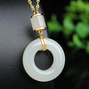 Hetian Jade Safety Buckle Pendant Necklace S925 Sterling Silver