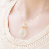 Hetian Jade Safety Buckle Pendant Necklace S925 Sterling Silver Jade Pendant