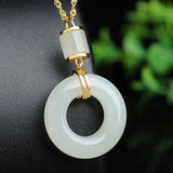 Hetian Jade Safety Buckle Pendant Necklace S925 Sterling Silver Jade Pendant