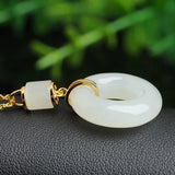 Hetian Jade Safety Buckle Pendant Necklace S925 Sterling Silver