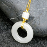 Hetian Jade Safety Buckle Pendant Necklace S925 Sterling Silver Retro Circle