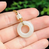 Hetian Jade Safety Buckle Pendant Necklace S925 Sterling Silver Retro Circle