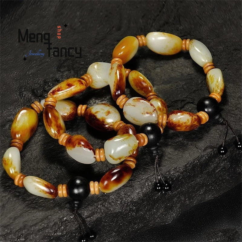 Natural Hetian Jade Seed Material Bracelet for Men Women