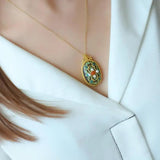 Hetian Jade Red Pearl Pendant Cloisonne Enamel S925 Sterling Silver Necklace