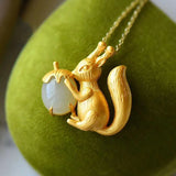 Hetian Jade Squirrel Pendant S925 Silver Craft Ornament