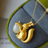 Hetian Jade Squirrel Pendant S925 Silver Craft Ornament
