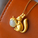 Hetian Jade Squirrel Pendant S925 Silver Craft Ornament