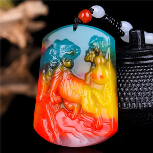 Natural Hetian Jade Tiger Pendant Necklace for Men and Women