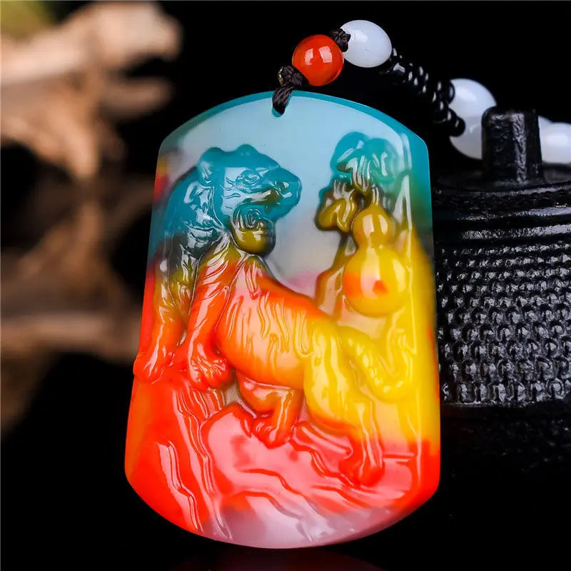 Natural Hetian Jade Tiger Pendant Necklace for Men and Women