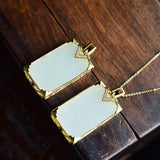 Natural Hetian Jade Plate Pendant, Retro Silver Necklace Gift