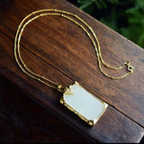 Natural Hetian Jade Plate Pendant, Retro Silver Necklace Gift