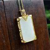 Natural Hetian Jade Plate Pendant, Retro Silver Necklace Gift