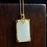 Natural Hetian Jade Plate Pendant, Retro Silver Necklace Gift