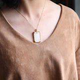 Natural Hetian Jade Plate Pendant, Retro Silver Necklace Gift