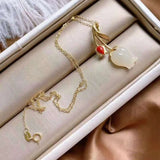 Natural Hetian Jade Tulip Flower Necklace Sterling Silver Clavicle Chain