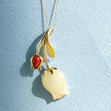 Natural Hetian Jade Tulip Flower Necklace Sterling Silver Clavicle Chain