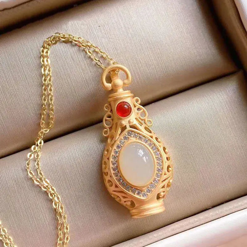 Natural Hetian Jade Vase Pendant Retro Necklace Women's Ornament