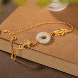 Vintage Hetian Jade Fish Bracelet S925 Sterling Silver Plated Women's Ornament
