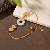 Hetian Jade Vintage Fish Bracelet S925 Sterling Silver Plated Women's Ornament