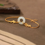 Hetian Jade Vintage Fish Bracelet S925 Sterling Silver Plated Women's Ornament