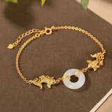 Vintage Fish Bracelet Natural Hetian Jade S925 Silver Plated Women's Ornament