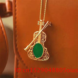 Hetian Jade Violin Pendant Necklace 925 Silver Jewelry Women