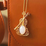 Hetian Jade Violin Pendant Necklace 925 Silver Jewelry Women