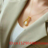 Hetian Jade Violin Pendant Necklace 925 Silver Jewelry Women