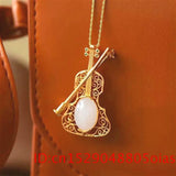 Hetian Jade Violin Pendant Necklace 925 Silver Jewelry Women
