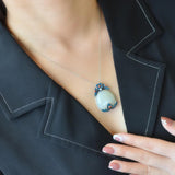 Hetian Jade Water Drop Ethnic Necklace Enamel Porcelain Pendant Silver Jewelry