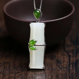 Natural Hetian Jade Bamboo Pendant Necklace for Girlfriend Birthday