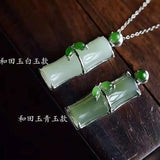 Natural Hetian Jade Bamboo Pendant Necklace for Girlfriend Birthday